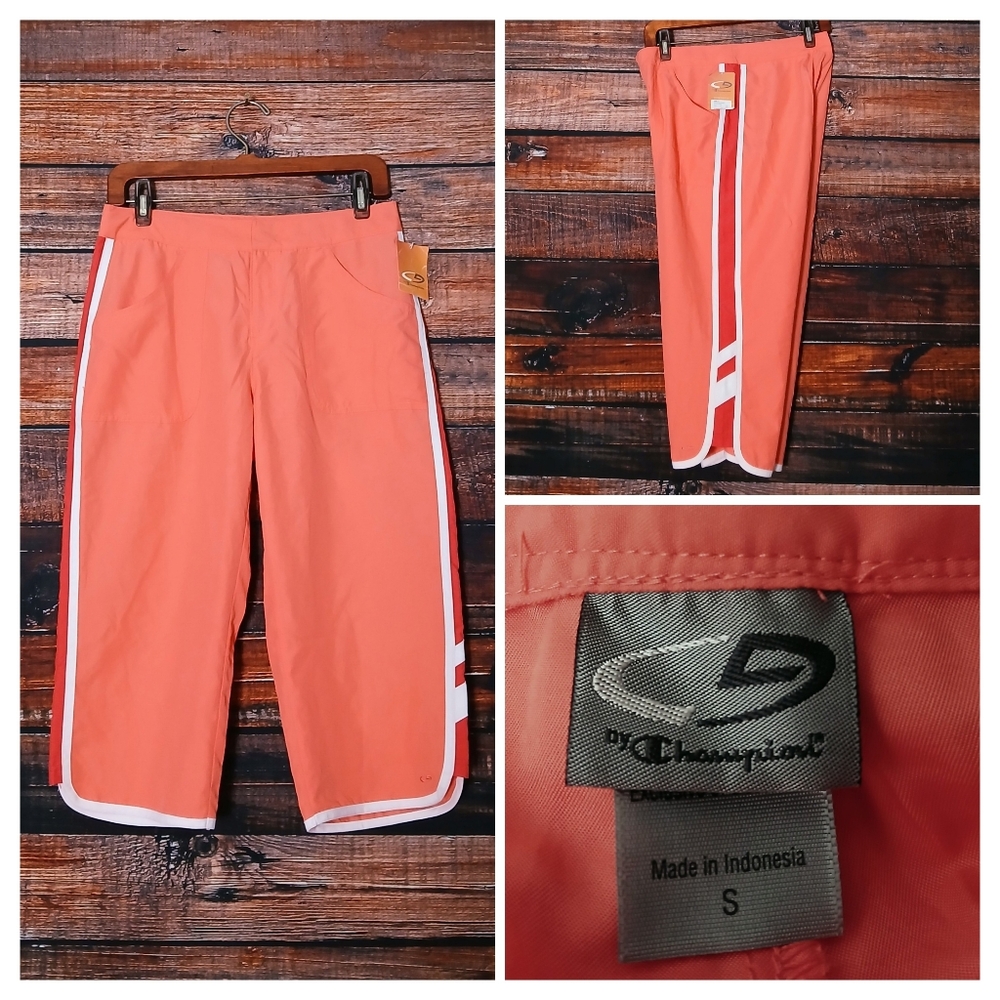 NWT C9 By Champion Capri Pants S Lightweight Athletic Melon Red Side Stripes